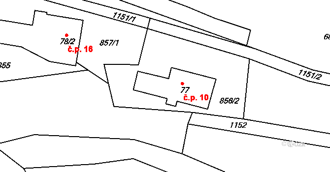 Kozodry 10, Kostelec nad Orlicí na parcele st. 77 v KÚ Kostelecká Lhota, Katastrální mapa