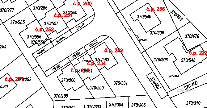 Cholupice 242, Praha na parcele st. 370/563 v KÚ Cholupice, Katastrální mapa