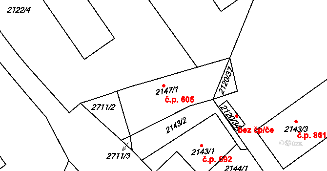 Dobruška 605 na parcele st. 2147/1 v KÚ Dobruška, Katastrální mapa
