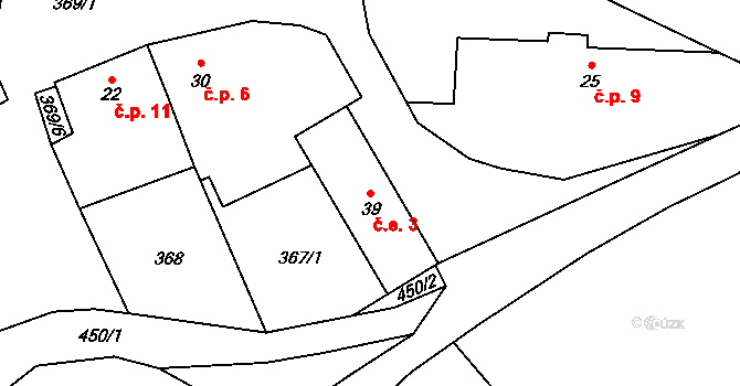Chlumánky 3, Vlčtejn na parcele st. 39 v KÚ Vlčtejn, Katastrální mapa