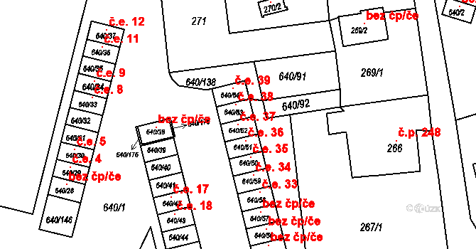 Lomnice 37 na parcele st. 640/62 v KÚ Lomnice u Sokolova, Katastrální mapa
