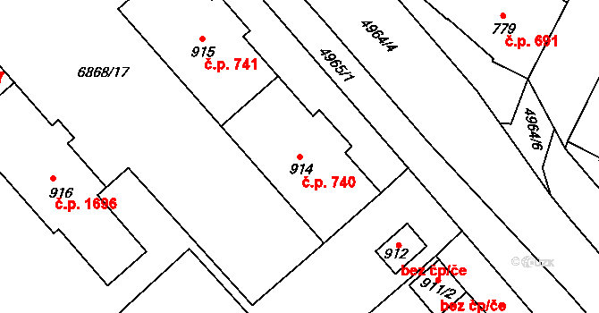 Přerov I-Město 740, Přerov na parcele st. 914 v KÚ Přerov, Katastrální mapa
