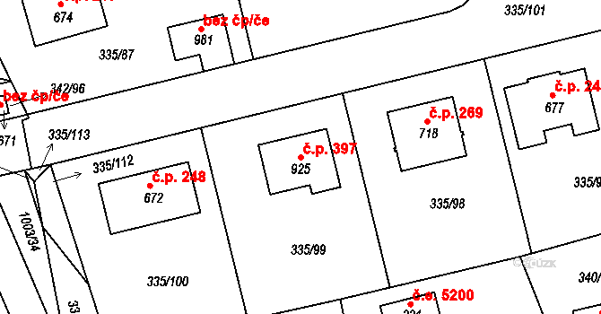 Doubravčice 397 na parcele st. 925 v KÚ Doubravčice, Katastrální mapa