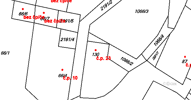 Onšovec 23, Horka II na parcele st. 130 v KÚ Horka nad Sázavou, Katastrální mapa