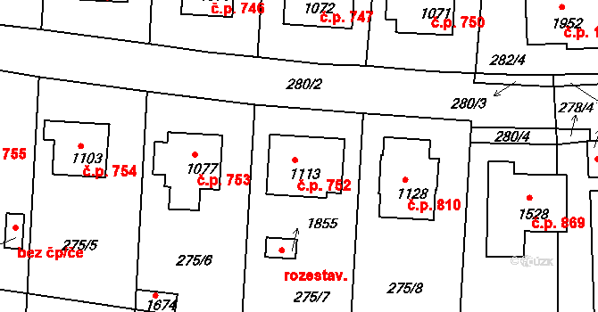 Trhové Sviny 752 na parcele st. 1113 v KÚ Trhové Sviny, Katastrální mapa