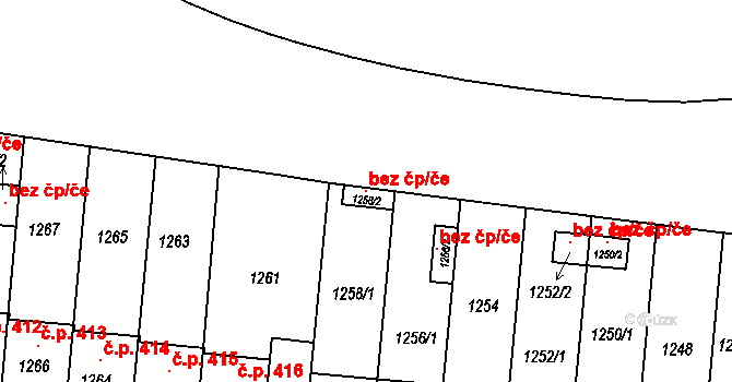Slušovice 120579006 na parcele st. 1258/2 v KÚ Slušovice, Katastrální mapa