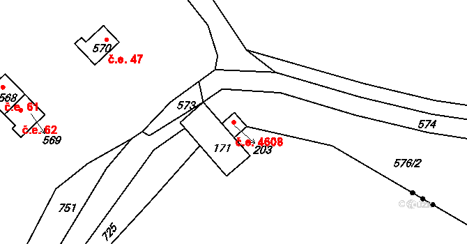 Hosov 4608, Jihlava na parcele st. 171 v KÚ Hosov, Katastrální mapa