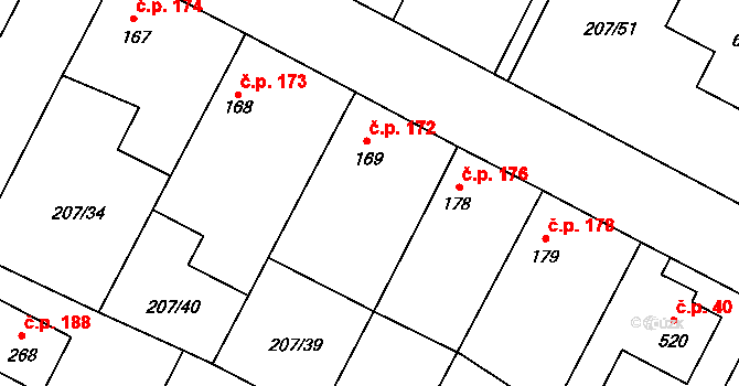 Chotětov 172 na parcele st. 169 v KÚ Chotětov, Katastrální mapa