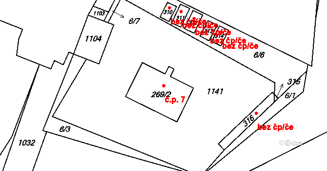 Černuc 7 na parcele st. 269/2 v KÚ Černuc, Katastrální mapa