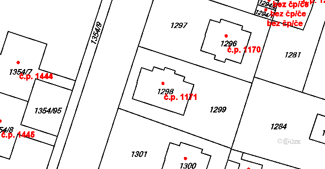 Čelákovice 1171 na parcele st. 1298 v KÚ Čelákovice, Katastrální mapa