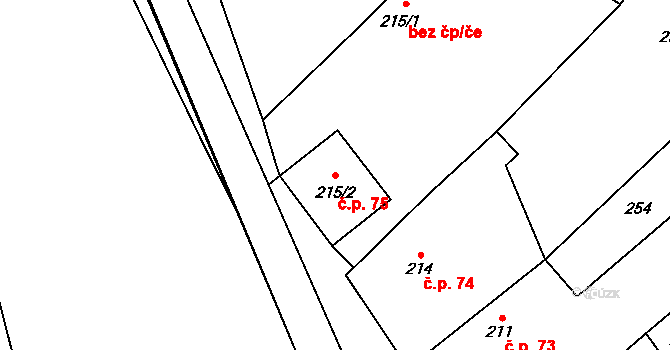 Dašice 75 na parcele st. 215/2 v KÚ Dašice, Katastrální mapa