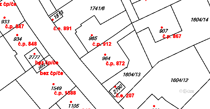 Tišnov 872 na parcele st. 964 v KÚ Tišnov, Katastrální mapa