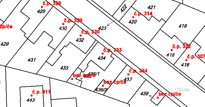 Hřebeč 333 na parcele st. 434 v KÚ Hřebeč, Katastrální mapa