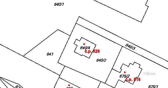 Fryčovice 526 na parcele st. 640/4 v KÚ Fryčovice, Katastrální mapa