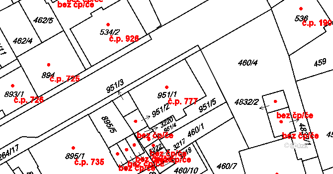 Šumperk 777 na parcele st. 951/1 v KÚ Šumperk, Katastrální mapa