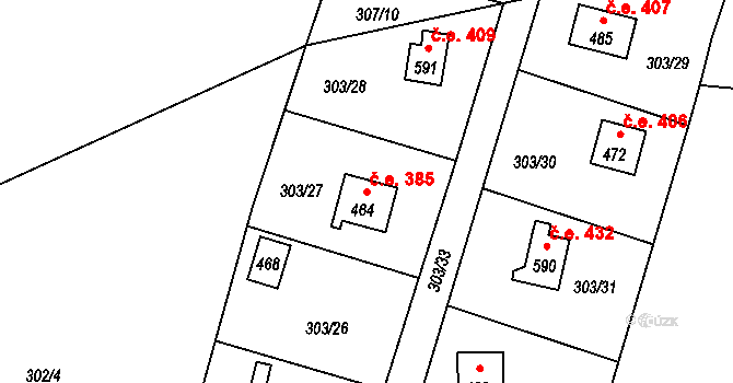 Třebsín 385, Krňany na parcele st. 464 v KÚ Třebsín, Katastrální mapa