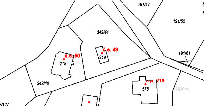 Doubravčice 49 na parcele st. 219 v KÚ Doubravčice, Katastrální mapa