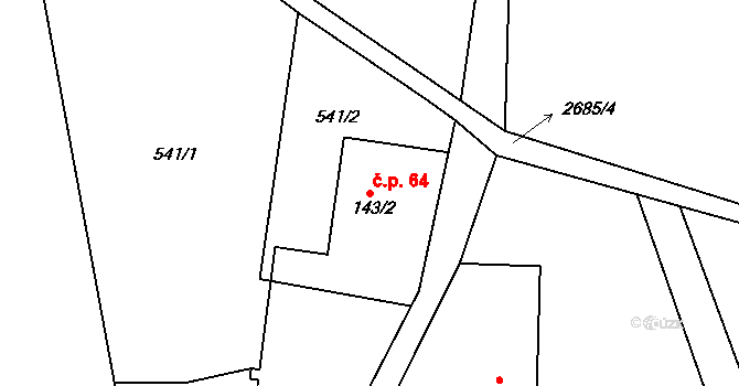 Dolní Řasnice 64 na parcele st. 143/2 v KÚ Dolní Řasnice, Katastrální mapa