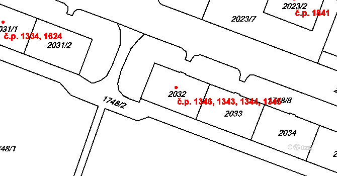 Tachov 1343,1344,1345,1346 na parcele st. 2032 v KÚ Tachov, Katastrální mapa