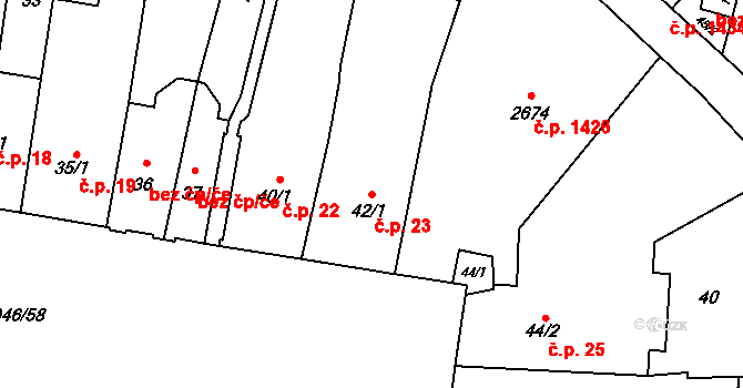 Třebechovice pod Orebem 23 na parcele st. 42/1 v KÚ Třebechovice pod Orebem, Katastrální mapa