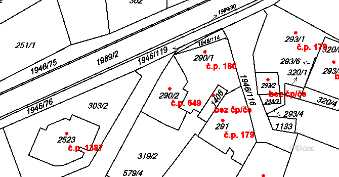 Třebechovice pod Orebem 649 na parcele st. 290/2 v KÚ Třebechovice pod Orebem, Katastrální mapa
