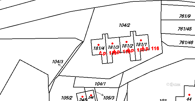 Jarošov 119 na parcele st. 181/4 v KÚ Jarošov u Litomyšle, Katastrální mapa