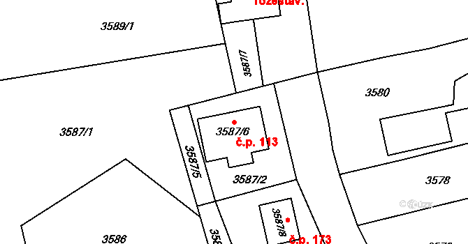 Sušice 113, Moravská Třebová na parcele st. 3587/6 v KÚ Moravská Třebová, Katastrální mapa