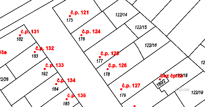 Žalkovice 125 na parcele st. 177 v KÚ Žalkovice, Katastrální mapa
