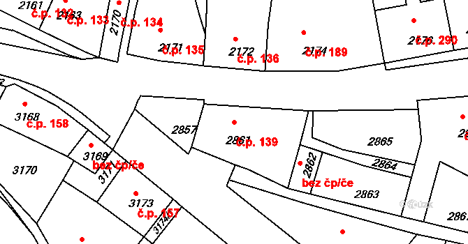 Mimoň I 139, Mimoň na parcele st. 2861 v KÚ Mimoň, Katastrální mapa