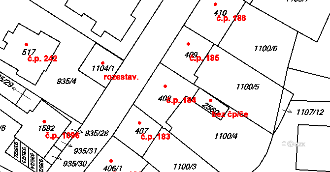 Prachatice II 184, Prachatice na parcele st. 408 v KÚ Prachatice, Katastrální mapa