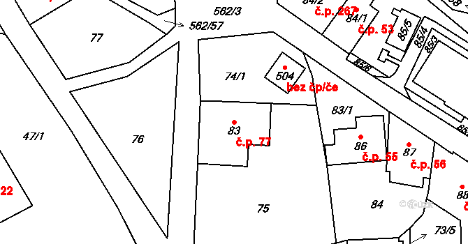 Jablonné nad Orlicí 77 na parcele st. 83 v KÚ Jablonné nad Orlicí, Katastrální mapa