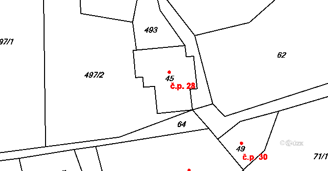 Vlčkovice 28, Mladkov na parcele st. 45 v KÚ Vlčkovice u Mladkova, Katastrální mapa