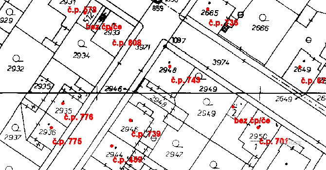 Poděbrady III 743, Poděbrady na parcele st. 2948 v KÚ Poděbrady, Katastrální mapa