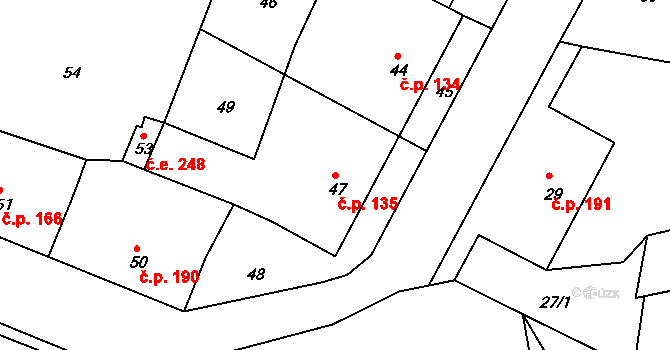 Újezdeček 135 na parcele st. 47 v KÚ Újezdeček, Katastrální mapa