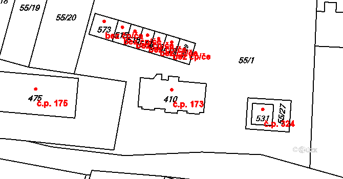 Opatov 173 na parcele st. 410 v KÚ Opatov na Moravě, Katastrální mapa