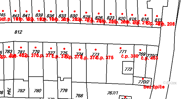 Tuřany 375, Brno na parcele st. 773 v KÚ Tuřany, Katastrální mapa