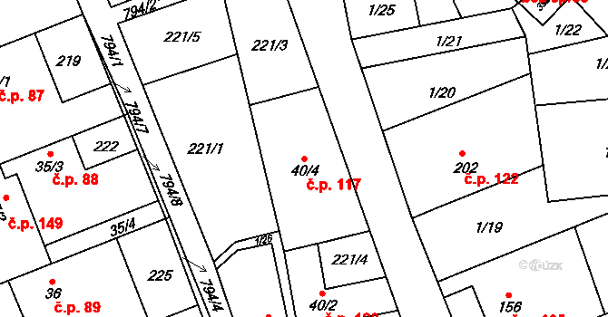 Kotvrdovice 117 na parcele st. 40/4 v KÚ Kotvrdovice, Katastrální mapa