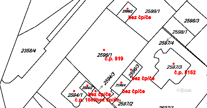 Teplice 919 na parcele st. 2596/1 v KÚ Teplice, Katastrální mapa
