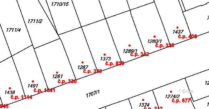 Cheb 820 na parcele st. 1373 v KÚ Cheb, Katastrální mapa