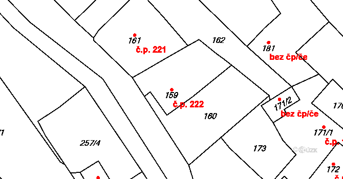 Dolní Rychnov 222 na parcele st. 159 v KÚ Dolní Rychnov, Katastrální mapa