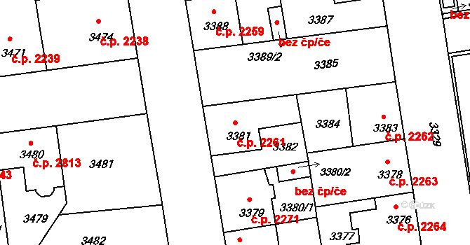 Žižkov 2261, Praha na parcele st. 3381 v KÚ Žižkov, Katastrální mapa