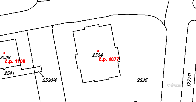 Kobylisy 1077, Praha na parcele st. 2534 v KÚ Kobylisy, Katastrální mapa