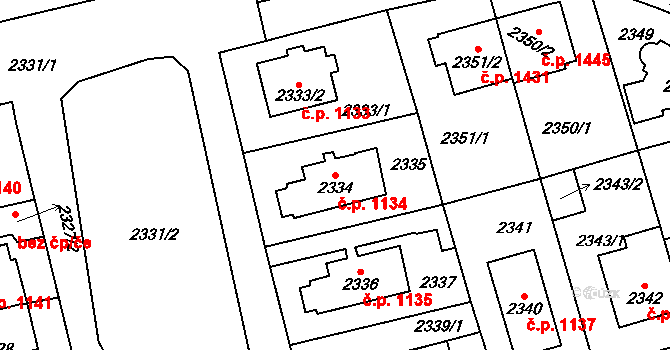 Vršovice 1134, Praha na parcele st. 2334 v KÚ Vršovice, Katastrální mapa