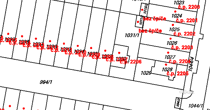 Záběhlice 2207, Praha na parcele st. 1032 v KÚ Záběhlice, Katastrální mapa