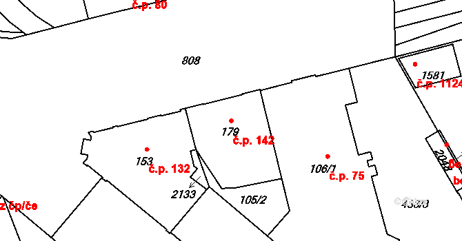 Nová Ulice 142, Olomouc na parcele st. 179 v KÚ Nová Ulice, Katastrální mapa