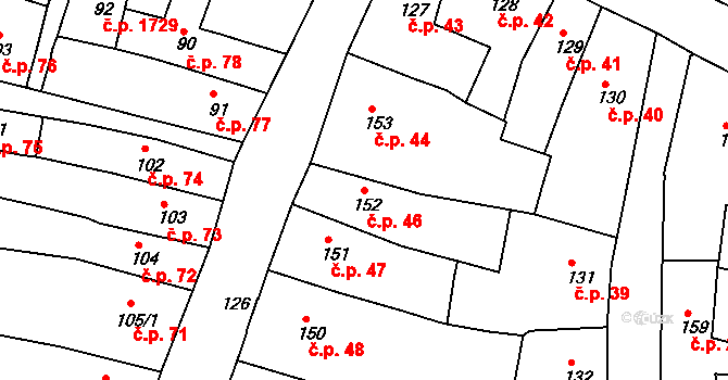 Česká Lípa 46 na parcele st. 152 v KÚ Česká Lípa, Katastrální mapa