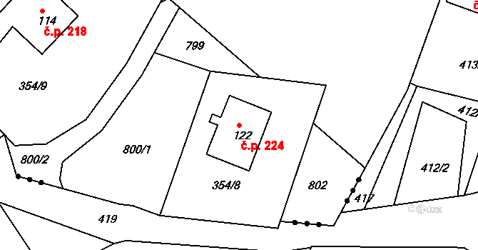 Horní Maršov 224 na parcele st. 122 v KÚ Maršov III, Katastrální mapa