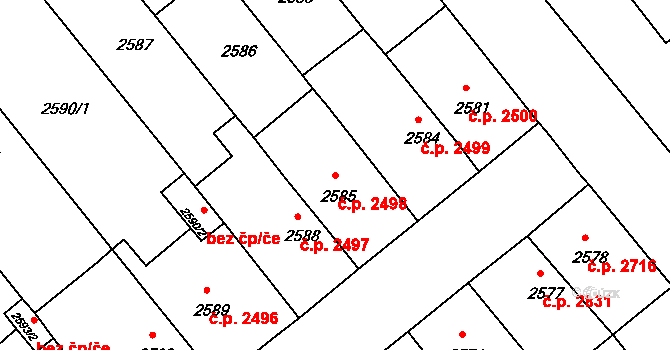 Chomutov 2498 na parcele st. 2585 v KÚ Chomutov II, Katastrální mapa