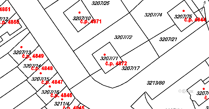 Chomutov 4872 na parcele st. 3207/71 v KÚ Chomutov II, Katastrální mapa