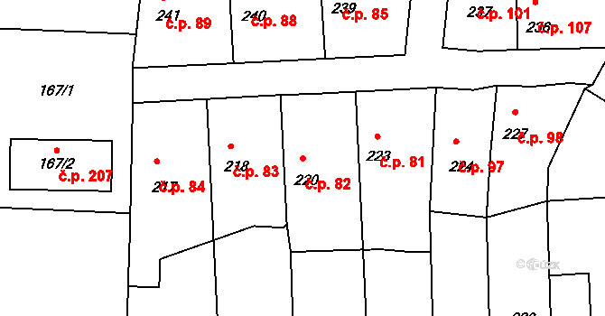 Velké Chvalovice 82, Pečky na parcele st. 220 v KÚ Velké Chvalovice, Katastrální mapa